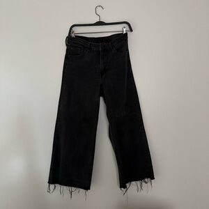 Zara Black Flare Jeans with Frayed Hem